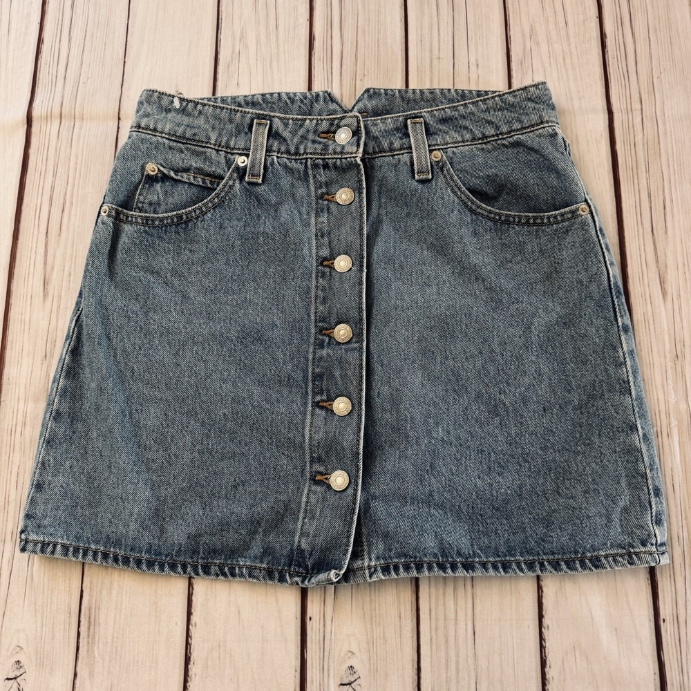 Levi's Women's Blue Denim Skirt A-Line Button Down Size 29 Summer